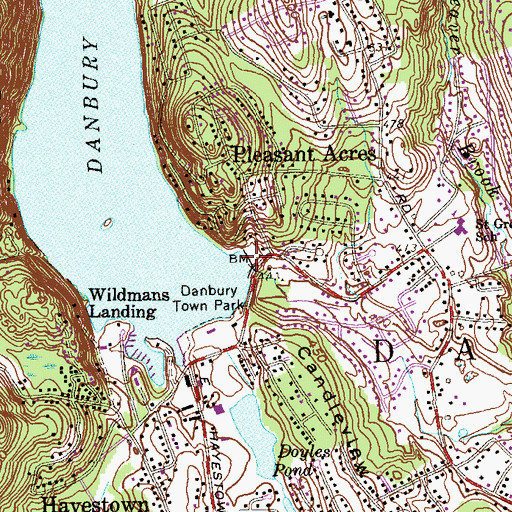 Topographic Map of Lake Candlewood Dike, CT