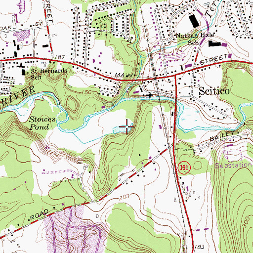 Topographic Map of Scitico River Reservoir, CT
