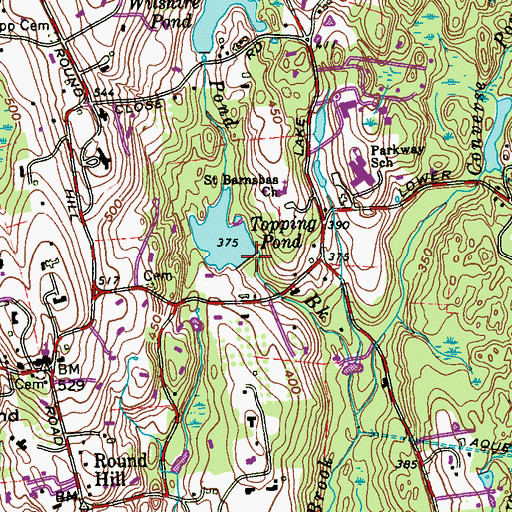 Topographic Map of Topping Pond Dam, CT