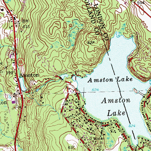 Topographic Map of Amston Lake Dam, CT