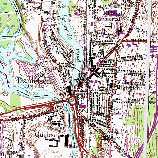 Topographic Map of Fivemile Pond Dam, CT