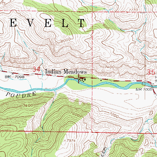 Topographic Map of Indian Meadows, CO