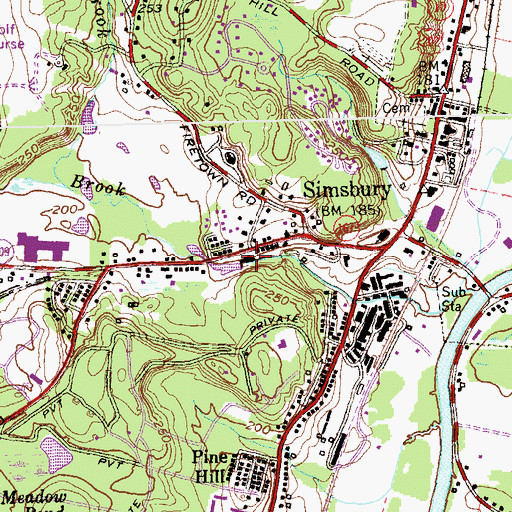 Topographic Map of Ensign Bickford Dam, CT