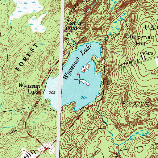 Topographic Map of Wyassup Lake Dam, CT