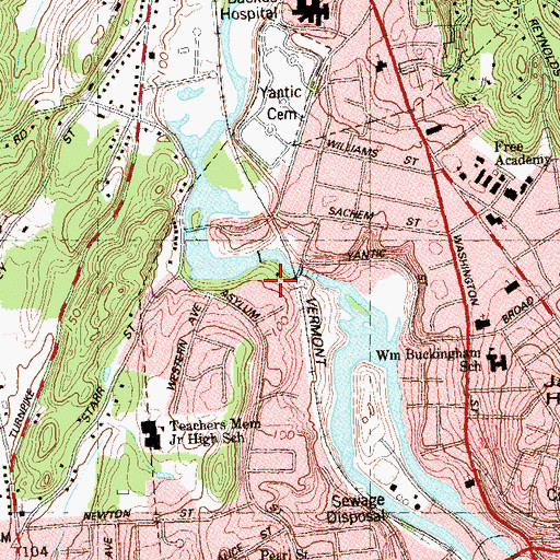 Topographic Map of Falls Mill Dam Upper, CT