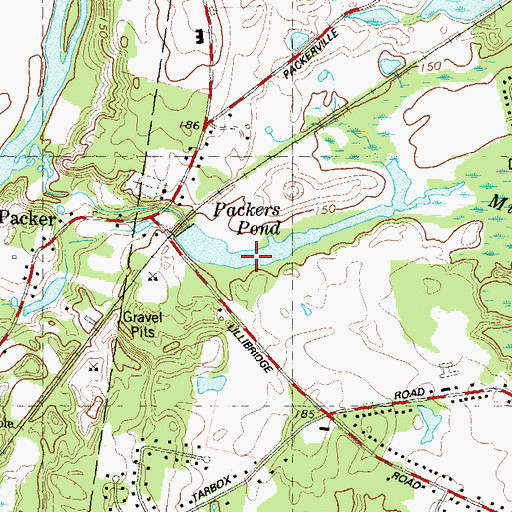 Topographic Map of Packers Pond, CT