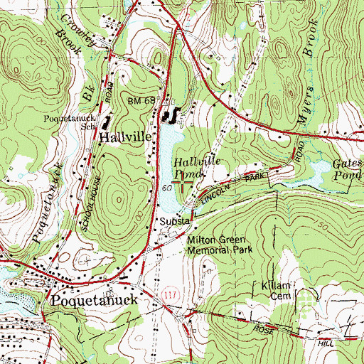 Topographic Map of Hallville Pond Dam, CT