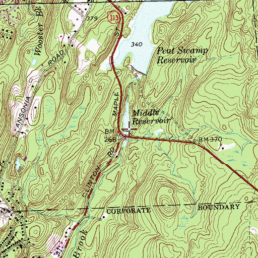 Topographic Map of Middle Reservoir Dam, CT