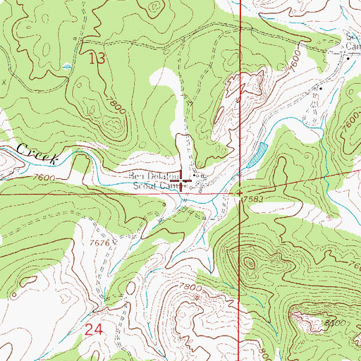 Topographic Map of Ben Delatour Scout Camp, CO