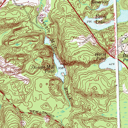 Topographic Map of Shingle Mill Pond Dam, CT
