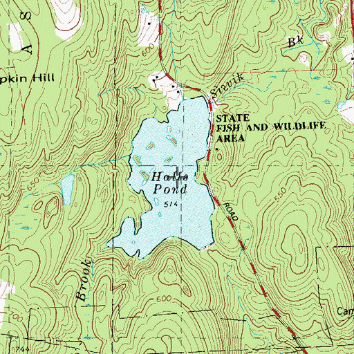 Topographic Map of Halls Pond, CT