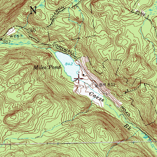 Topographic Map of Miles Pond Dam, CT