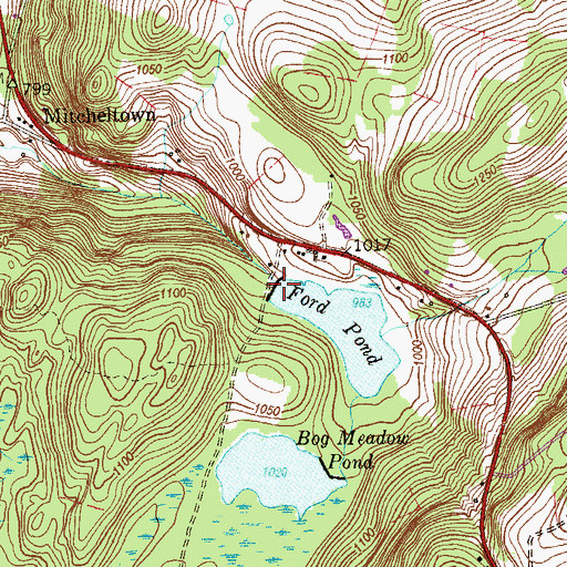 Topographic Map of Ford Pond Dam, CT