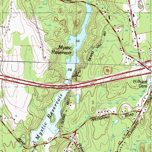 Topographic Map of Deans Reservoir Dam, CT