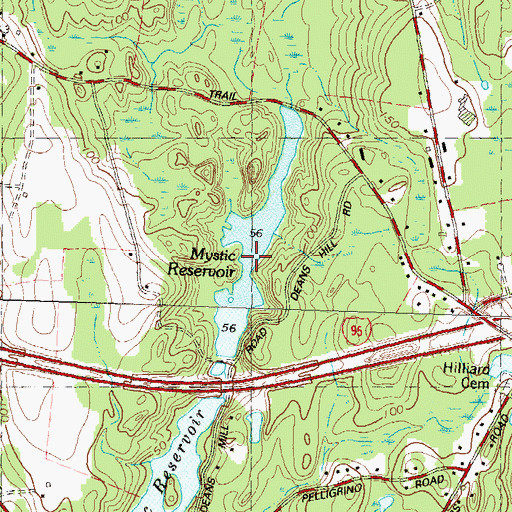 Topographic Map of Deans Reservoir, CT