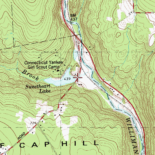 Topographic Map of Sweetheart Lake Dam, CT