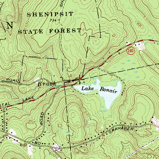 Topographic Map of Lake Bonair Dam, CT