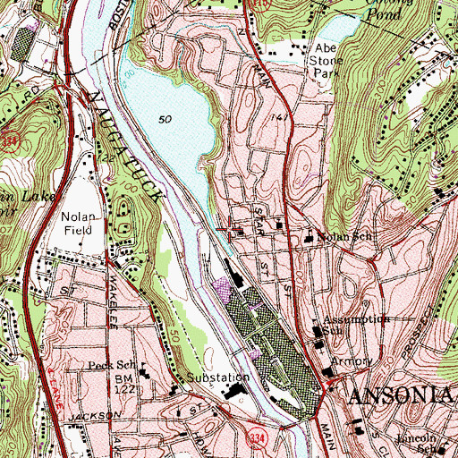 Topographic Map of Anaconda American Brass Company Dam, CT