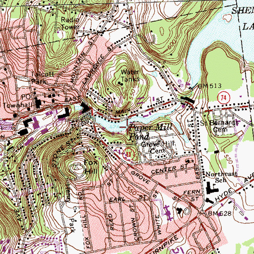 Topographic Map of Paper Mill Pond Dam, CT