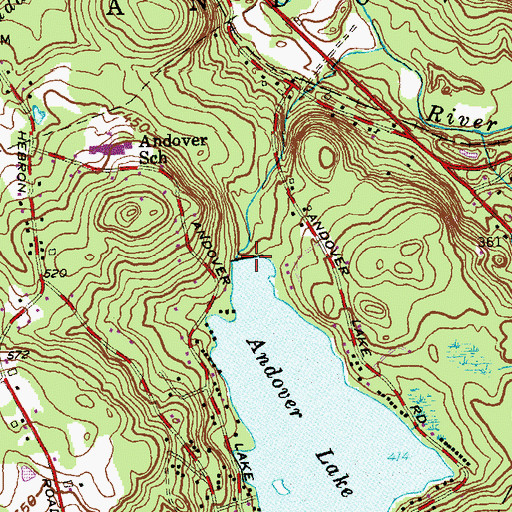 Topographic Map of Andover Lake Dam, CT