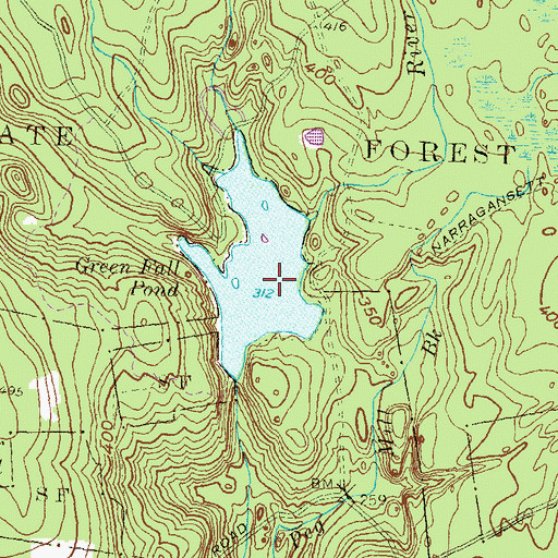 Topographic Map of Green Fall Pond Dam, CT