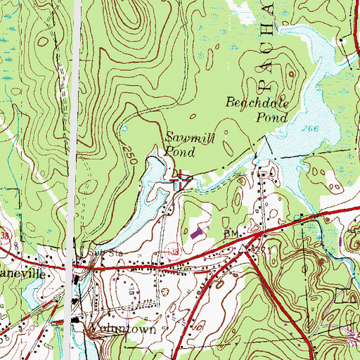 Topographic Map of Sawmill Pond Dam, CT