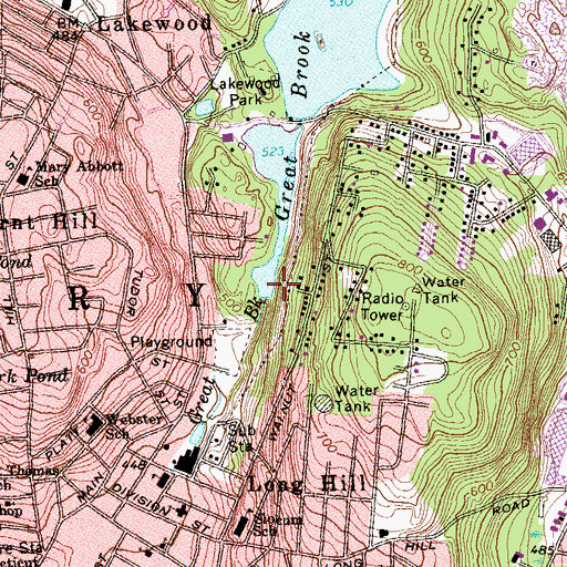 Topographic Map of Great Brook Reservoir Dam, CT