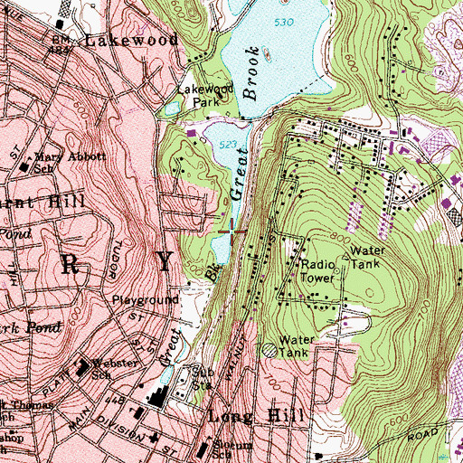 Topographic Map of Belleview Lake Dam, CT