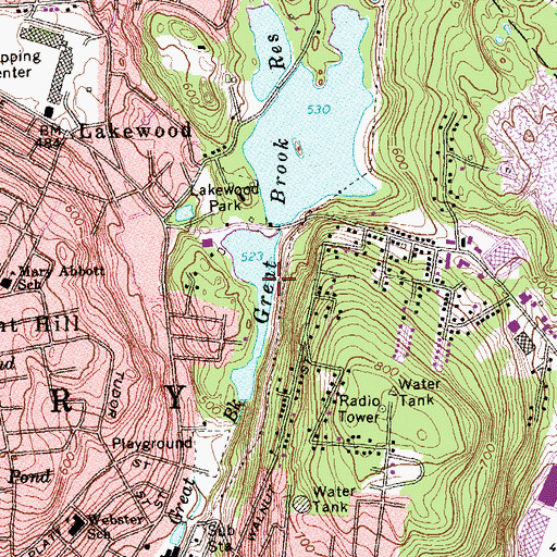 Topographic Map of Belleview Lake, CT