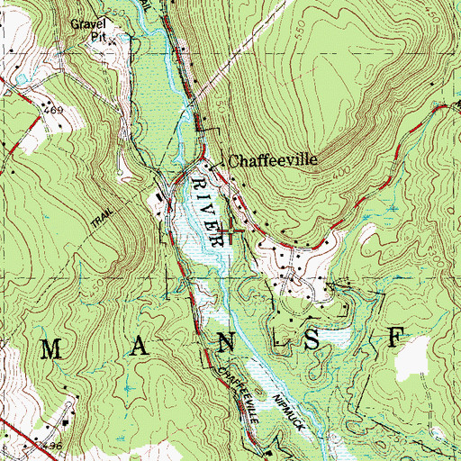Topographic Map of Mansfield Recreation Pond, CT