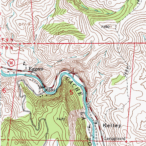 Topographic Map of Eggers, CO