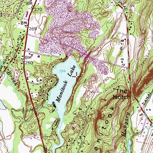 Topographic Map of Manitook Lake Dam, CT