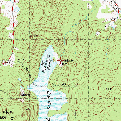 Topographic Map of Bradway Pond Dam, CT