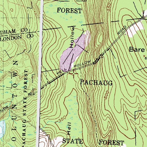 Topographic Map of Hell Hollow Pond Dam, CT