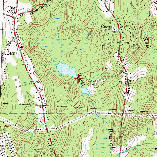 Topographic Map of Tribrook Pond Dam, CT