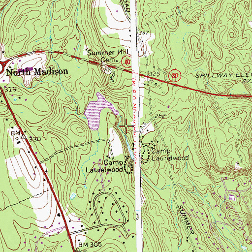 Topographic Map of Laurelwood Pond Dam, CT