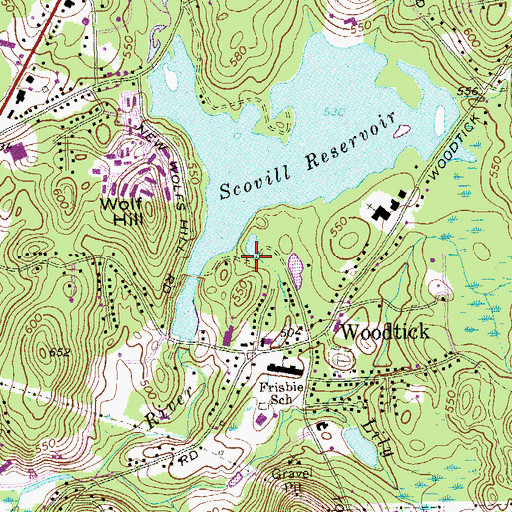 Topographic Map of Woodtick Reservoir Dike, CT