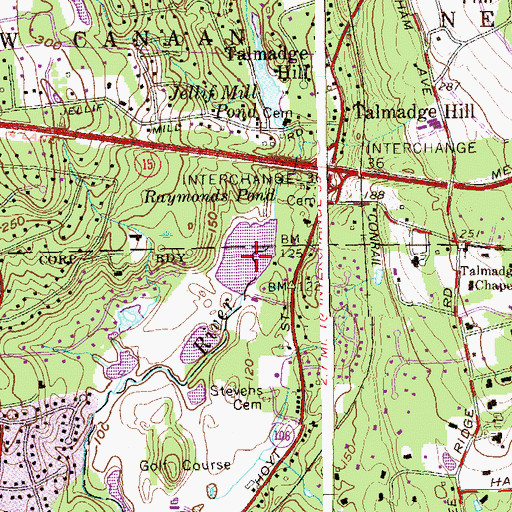 Topographic Map of Raymonds Pond Dam, CT