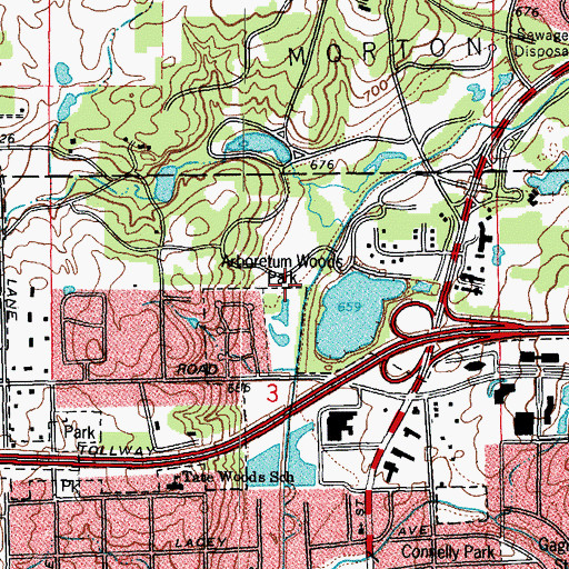 Topographic Map of Arboretum Woods Park, IL