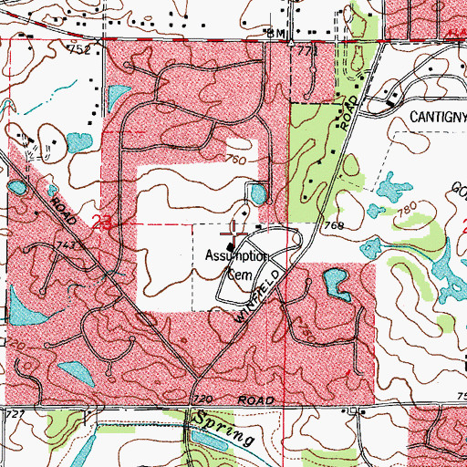 Topographic Map of Assumption Cemetery, IL