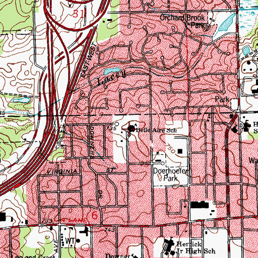 Topographic Map of Belle Aire Elementary School, IL