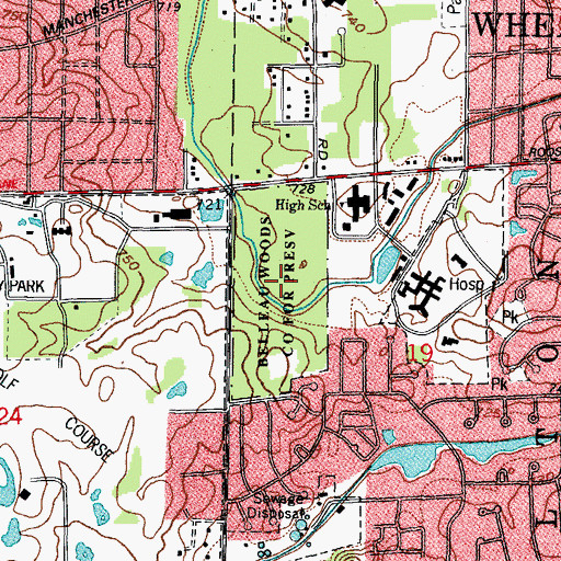 Topographic Map of Belleau Woods County Forest Preserve, IL