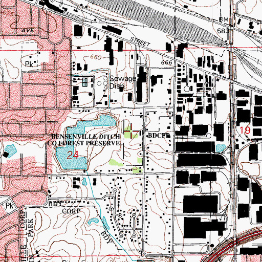 Topographic Map of Bensenville Ditch County Forest Preserve, IL