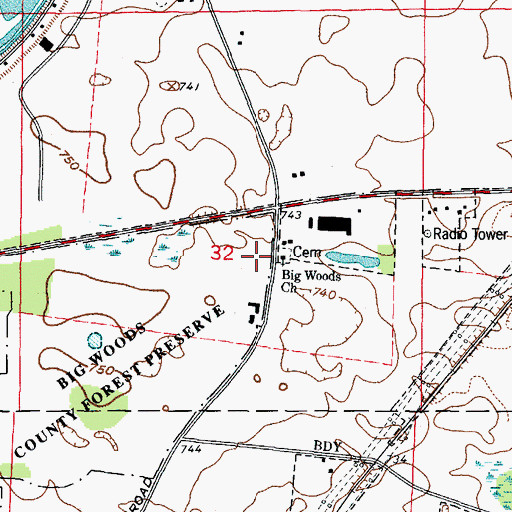 Topographic Map of Big Woods Church, IL