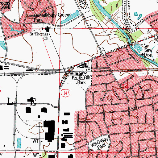 Topographic Map of Brush Hill Park, IL