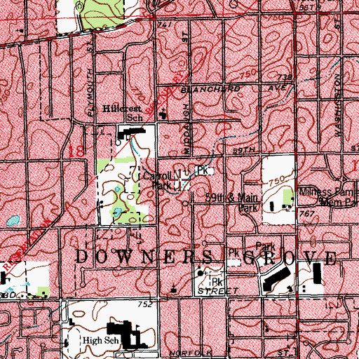 Topographic Map of Carroll Park, IL