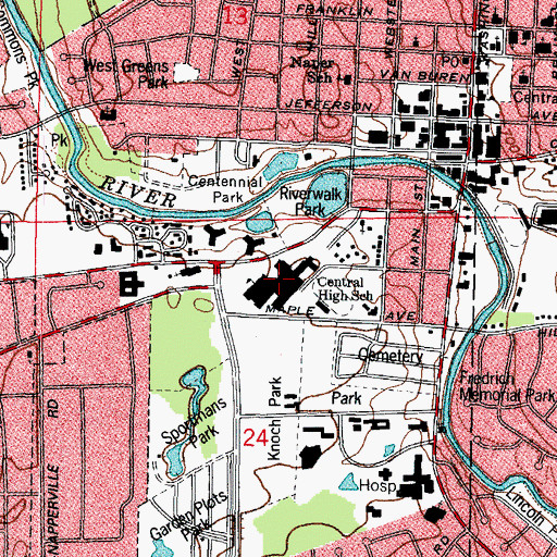 Topographic Map of Naperville Central High School, IL