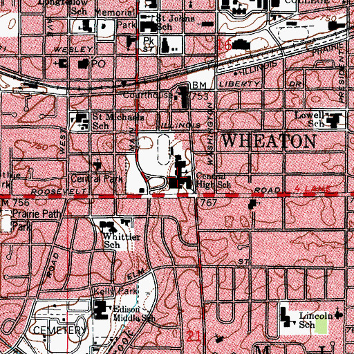 Topographic Map of Central High School, IL
