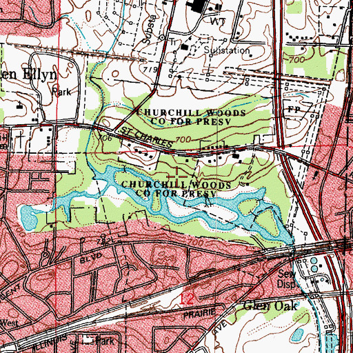Topographic Map of Churchill Woods County Forest Preserve, IL