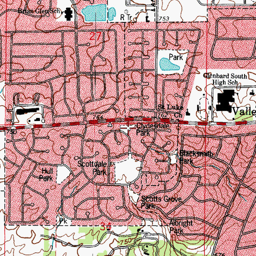 Topographic Map of Clydesdale Park, IL
